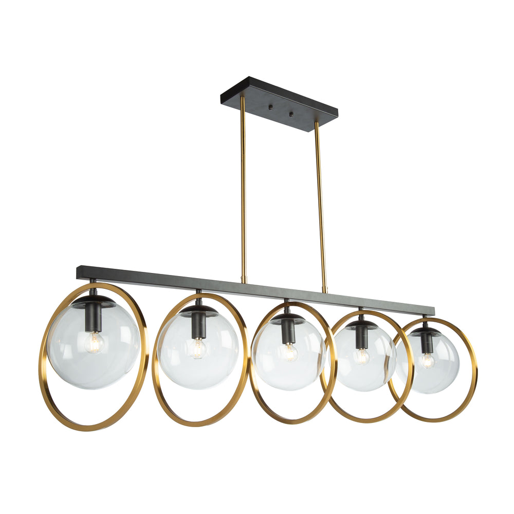 Lugano 5 Light Island Light in Black & Vintage Brass