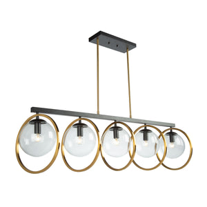 Lugano 5 Light Island Light in Black & Vintage Brass