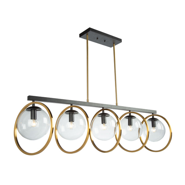 Lugano 5 Light Island Light in Black & Vintage Brass