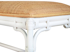 BENCH WITH NATURAL RATTAN CUSHION TOP AND RATTAN BASE IN PAINTED WHITE