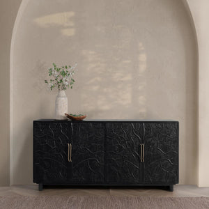 Albero Solid Wood 4Dr Buffet - Handcrafted Black Finish