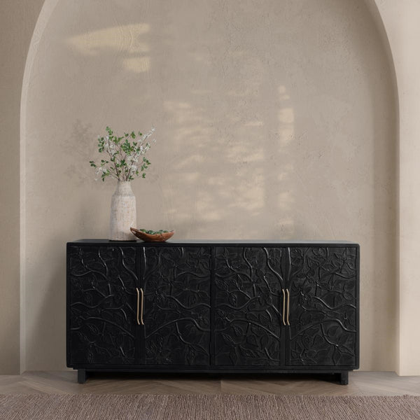 Albero Solid Wood 4Dr Buffet - Handcrafted Black Finish