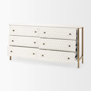 Savannah White Fir Veneer w/ Gold Metal Accents 6-Drawer Sideboard