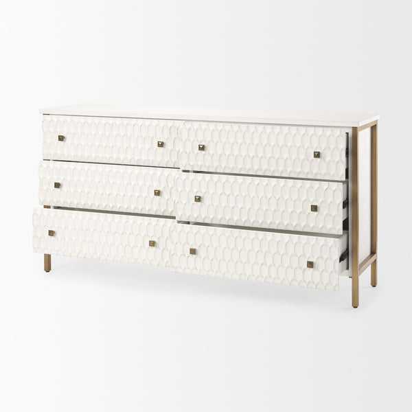 Savannah White Fir Veneer w/ Gold Metal Accents 6-Drawer Sideboard