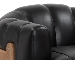 TADEO SWIVEL ARMCHAIR - RUSTIC OAK - VINTAGE BLACK NIGHT LEATHER