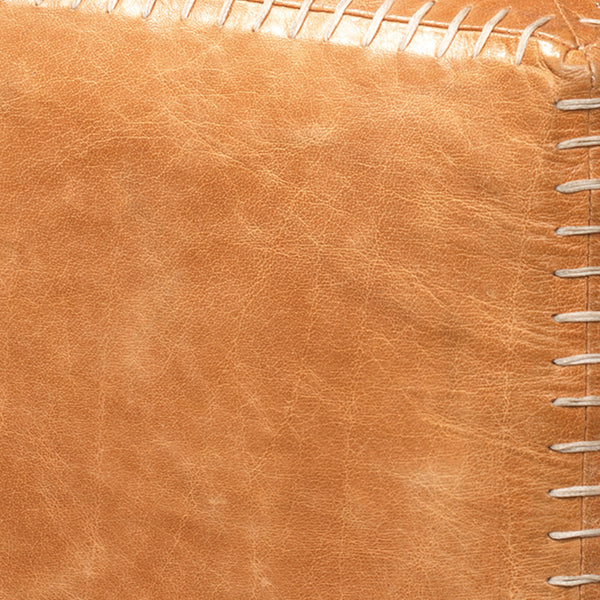 Buff Leather Ottoman, Small