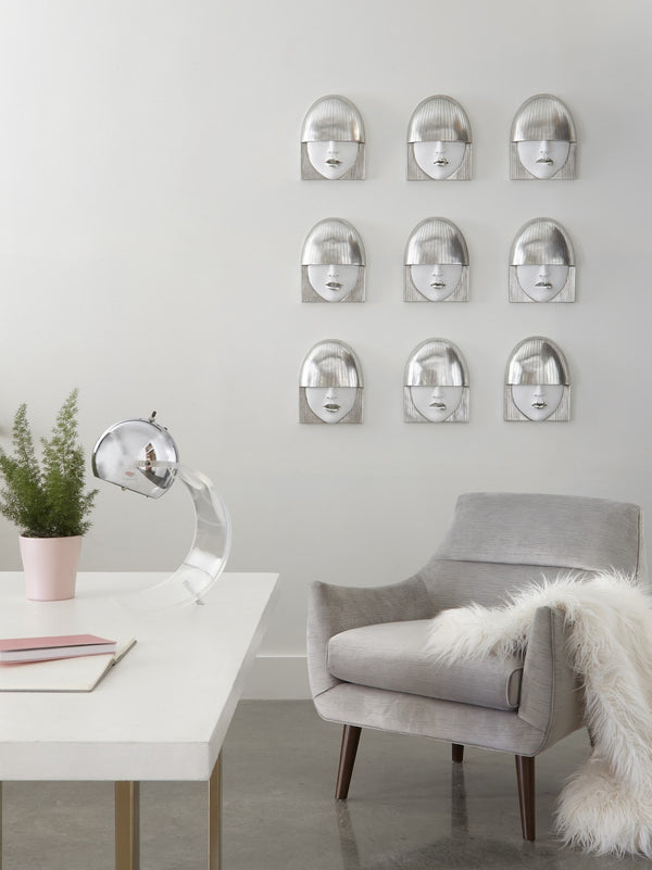 Fashion Faces Wall Tiles, Silver Leaf, Set of 3