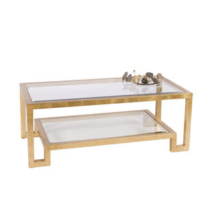 GOLD LF 2 TIER COFFEE TABLE W BVLD GLASS