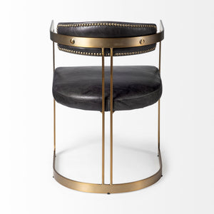 Hollyfield II 20.5L X 21.5W X 29.5H Black Leather Seat Gold Iron Frame Dining Chair