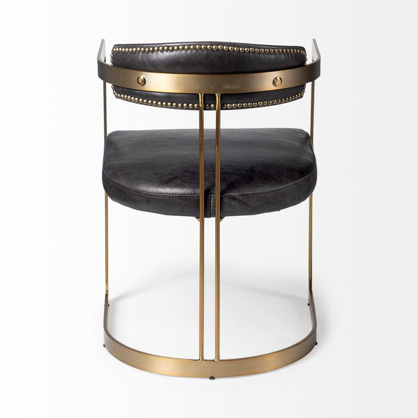 Hollyfield II 20.5L X 21.5W X 29.5H Black Leather Seat Gold Iron Frame Dining Chair
