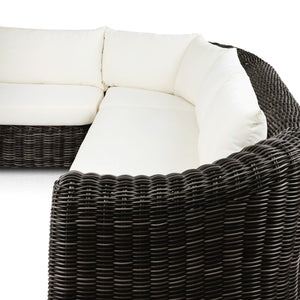 Messina Outdoor 3-Piece Sectional In Natural Teak-FSC-Venao Ivory-Chunky Charcoal Woven