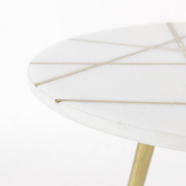 Vivienne 18.0L x 18.0W x 23.0H White Marble W/Antique Gold Metal Round Large Accent Table
