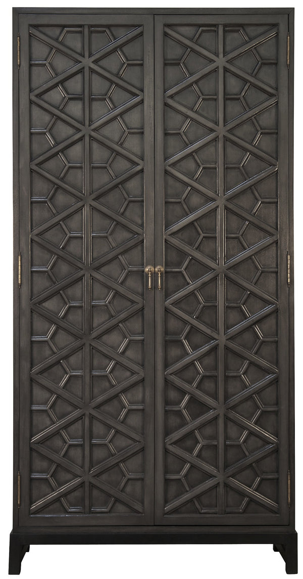 Maharadscha Hutch in Pale Mahogany and Veneer with Matte Black Industrial Steel Base and Brass Pulls