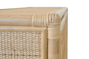 THREE DOOR DECORATIVE MIRROR FRONT BUFFET IN NATURAL RATTAN