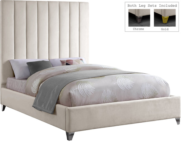 Glenda Queen Bed In Cream Velvet