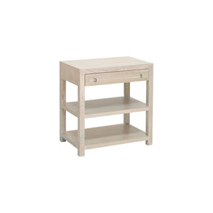 SIDE TABLE IN CERUSED OAK/INCLUDES BRASS & NICKEL HRDWR OPTIONS W ACRYLIC ROD