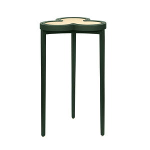 CLOVER CIGAR TABLE WITH REVERSIBLE LACQUER AND NATURAL GRASSCLOTH TOP IN MATTE DARK GREEN LACQUER