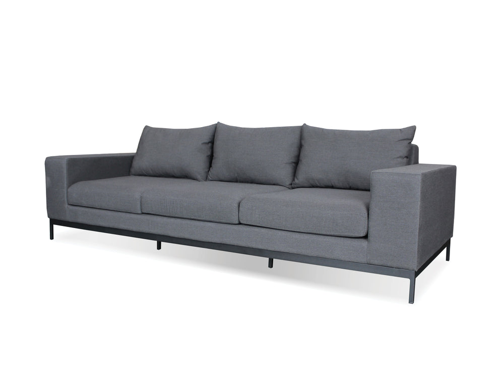 Jericho Sofa in charcoal sunbrella fabric with black frame