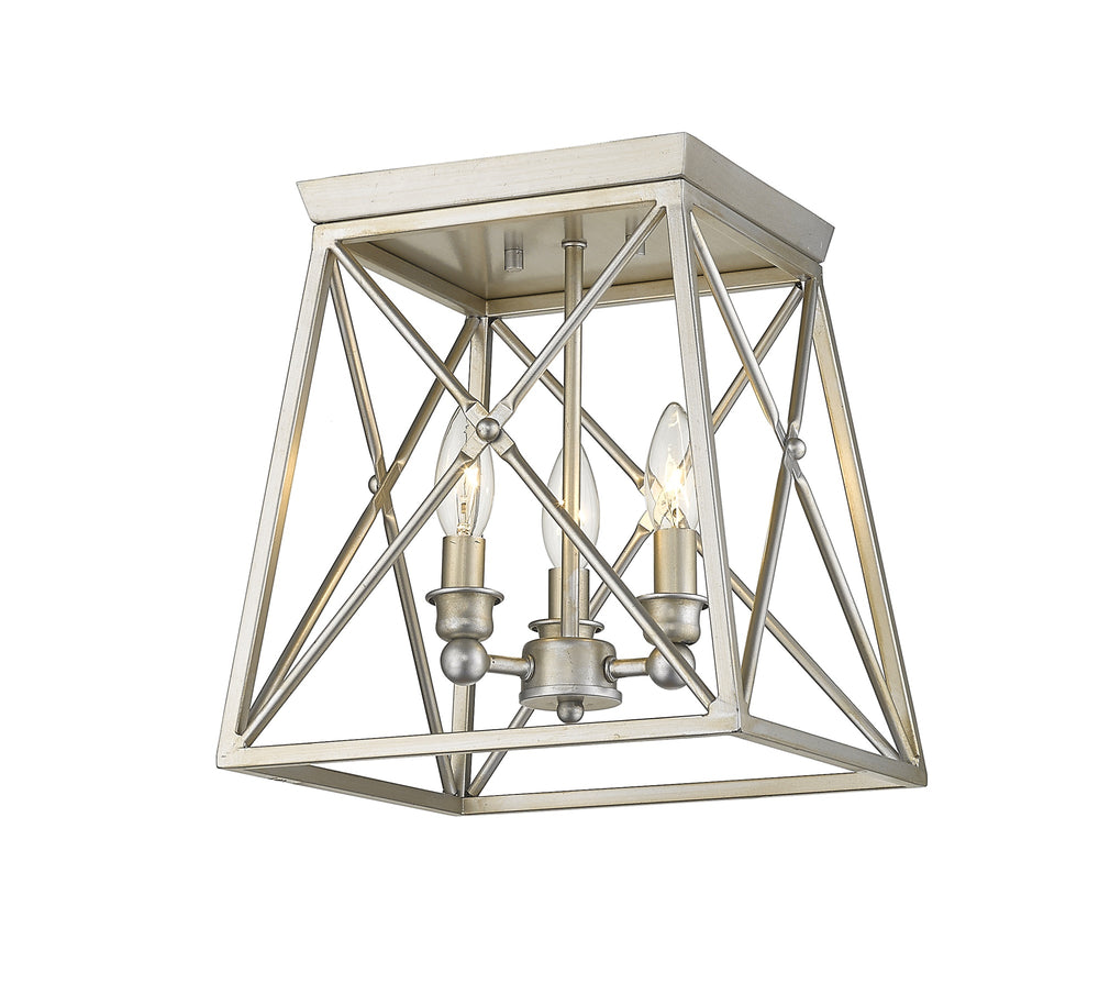 Trestle 3 Light Flush Mount in Antique Silver Finish