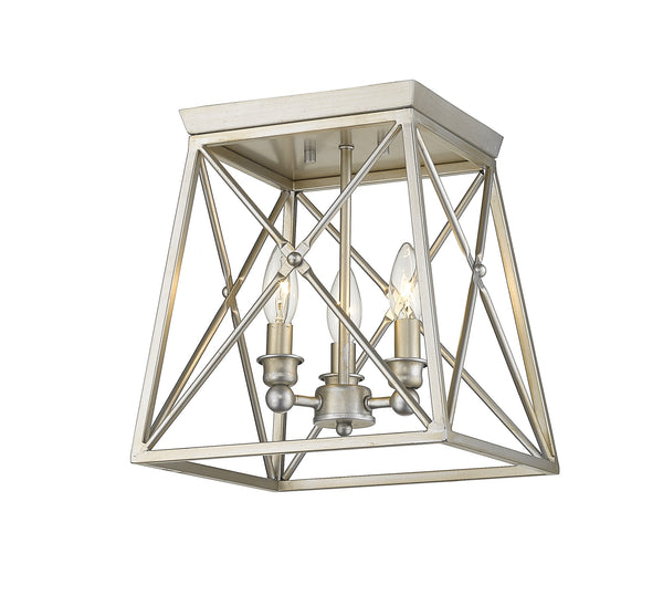 Trestle 3 Light Flush Mount in Antique Silver Finish