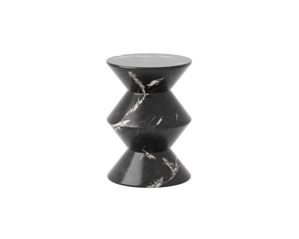UNION END TABLE - MARBLE LOOK - BLACK