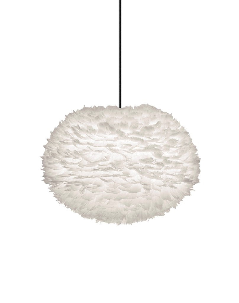 Eos Large Plug-In Pendant in White with Black Cord