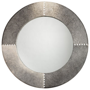Round Cross Stitch Round Wall Mirror, Gray Hide