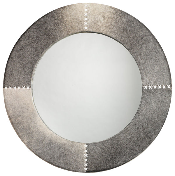 Round Cross Stitch Round Wall Mirror, Gray Hide