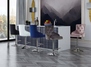 Stella Adjustable Stool In Black Velvet and Chrome