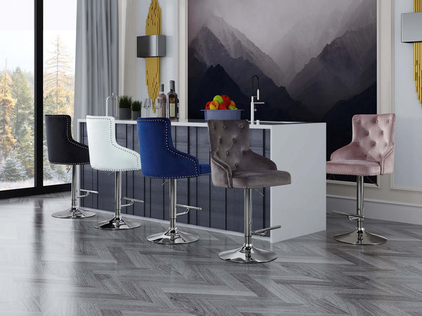 Stella Adjustable Stool In Black Velvet and Chrome