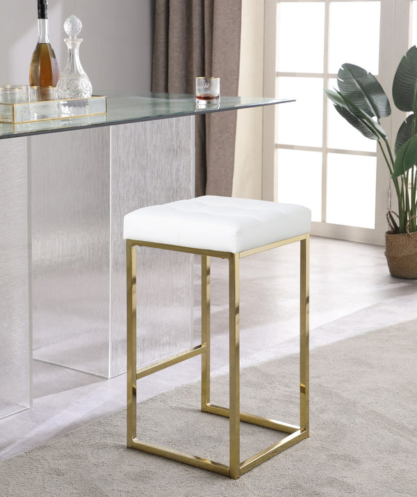 Pearl Stool In White Faux Leather and Gold