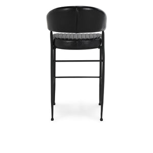 Umbria Leather Bar Stool with Iron Legs - Midnight Raven