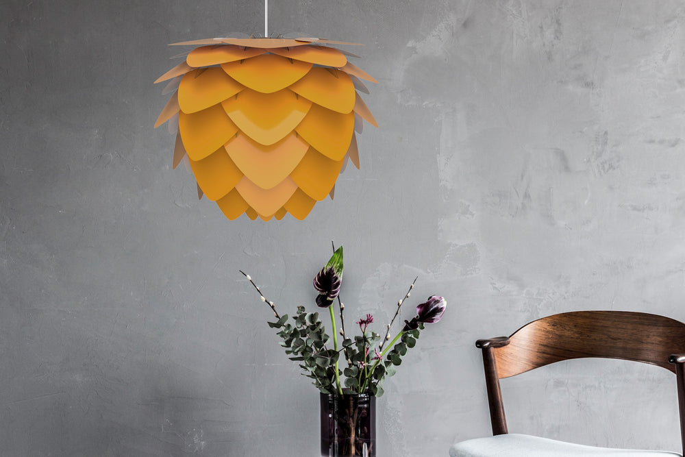 Aluvia Medium Hardwired Pendant in Saffron with Black Cord