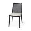 Clara Black Wood W/ Cream Fabric Seat and Cane Back Armless Dining Chair