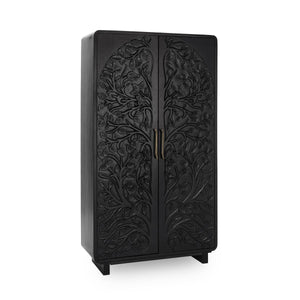 Albero Solid Wood Tall Cabinet in Black Finish
