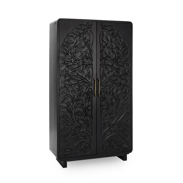 Albero Solid Wood Tall Cabinet in Black Finish