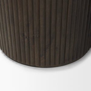 Terra 18L x 18W x 22H Dark Brown Wood Fluted Round Side Table