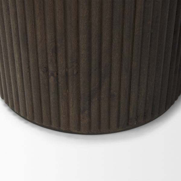 Terra 18L x 18W x 22H Dark Brown Wood Fluted Round Side Table