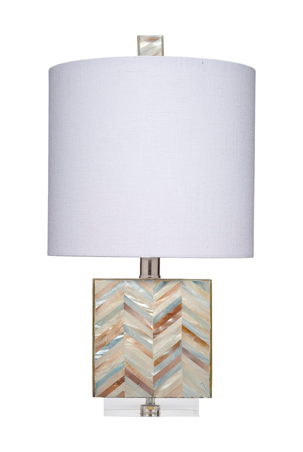 Garbo Mother of Pearl Table Lamp with Linen Shade, Blue