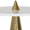 ROUND SIDE TABLE WITH CONICAL COILED BRASS BASE AND WHITE MARBLE TOP