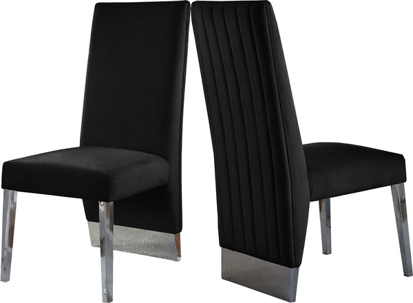 Stanley Dining Chair In Black Velvet and Chrome
