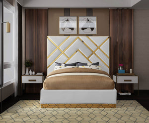 Lionel King Bed In White Faux Leather