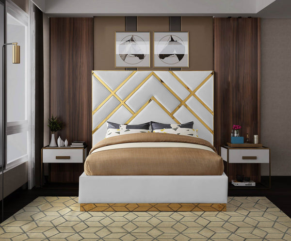 Lionel King Bed In White Faux Leather