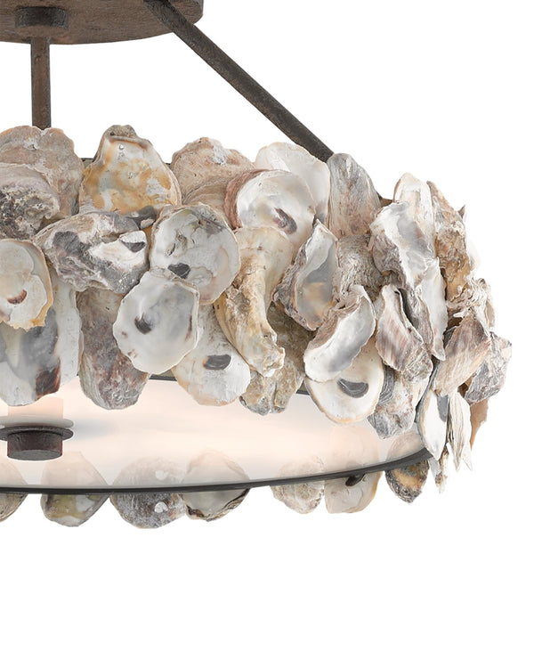 Oyster Semi-Flush In Textured Bronze & Natural