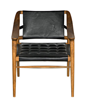Garibaldi Teak and Black Leather Chair with Clear Coat Flat Finish