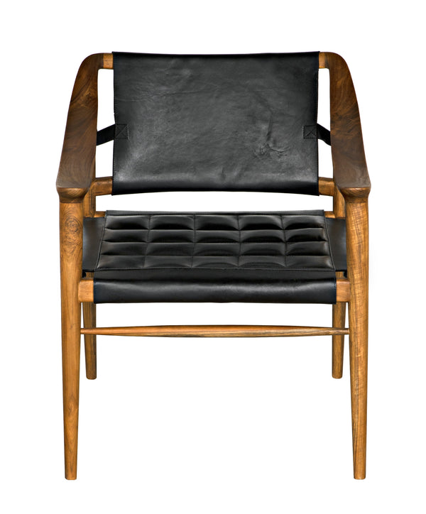 Garibaldi Teak and Black Leather Chair with Clear Coat Flat Finish
