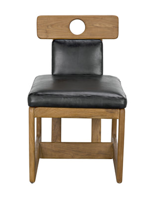 Buraco Teak Dining Chair with Gloss Finish and Black Leather Upholstery
