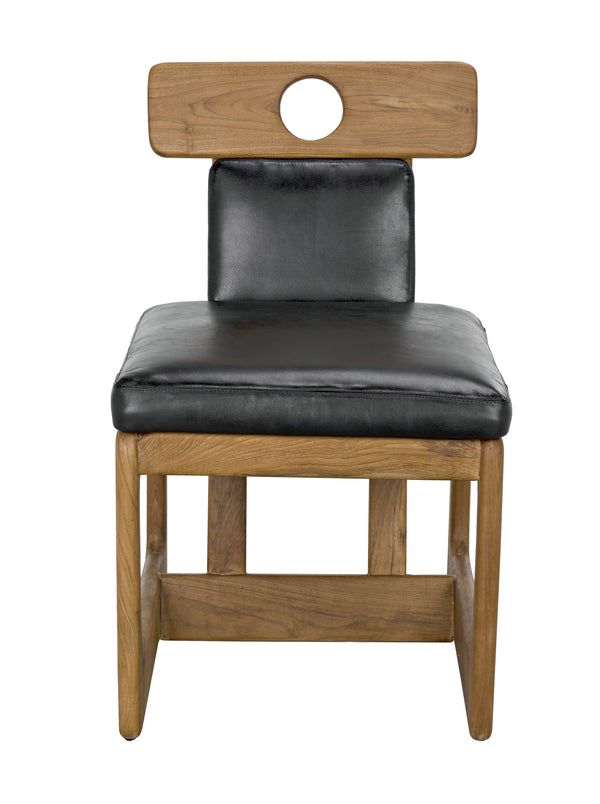 Buraco Teak Dining Chair with Gloss Finish and Black Leather Upholstery
