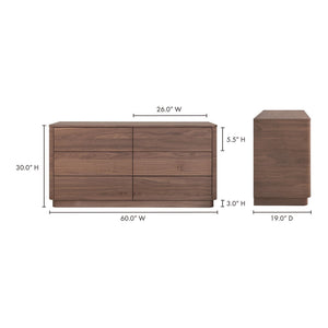 Moe's Round Off Six-Drawer Walnut Dresser