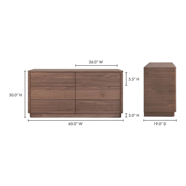 Moe's Round Off Six-Drawer Walnut Dresser